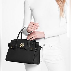 MICHEAL Michael Kors Carmen Medium Flap Satchel in black NWT Retail $558